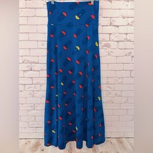 LuLaRoe Maxi Skirt Blue with Umbrellas & Hidden Unicorns Size M Summer Spring
